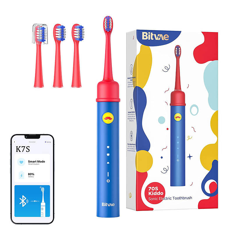 Bitvae BVK7S (blauw) sonische tandenborstel voor kinderen met app en opzetstukjes