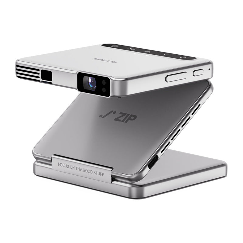 AURZEN Zip draagbare projector (zilver) – 5.000 mAh accu, PD-snelladen, verticale modus, streaming