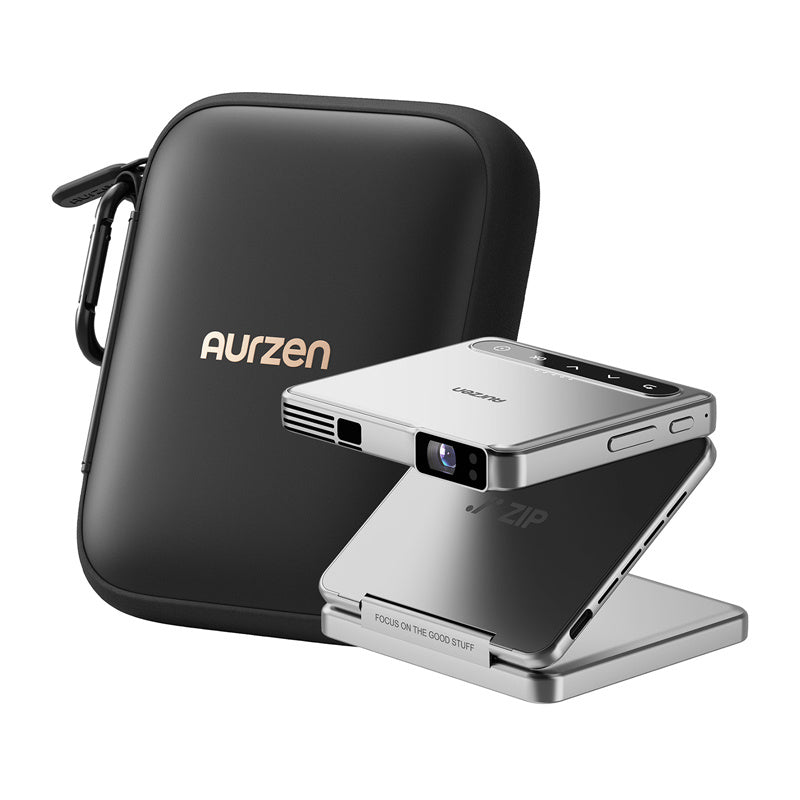 AURZEN Zip draagbare projector (zilver) – 5.000 mAh accu, PD-snelladen, verticale modus, streaming