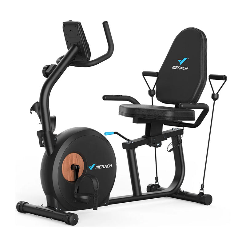 MERACH MR-S23B1 ligfiets-hometrainer – 8 magneetstanden, tot 158 kg, trainingscomputer, Bluetooth (zwart)