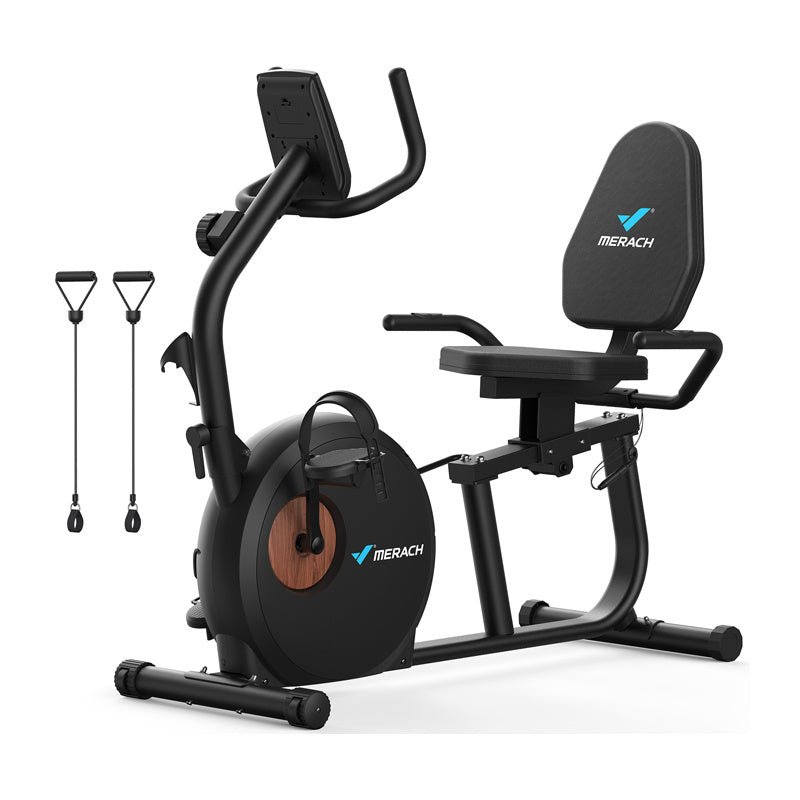 MERACH MR-S23B1 ligfiets-hometrainer – 8 magneetstanden, tot 158 kg, trainingscomputer, Bluetooth (zwart)