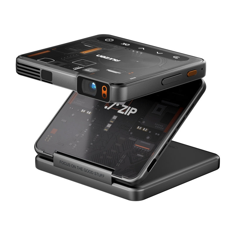 AURZEN ZIP Trifold Cyber opvouwbare projector – Z-Fold 90°+90°, DLP 720p, accu, USB-C PD