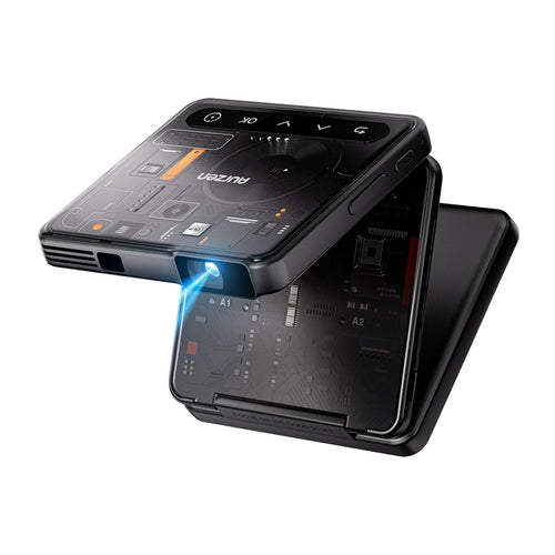 AURZEN ZIP Trifold Cyber opvouwbare projector – Z-Fold 90°+90°, DLP 720p, accu, USB-C PD