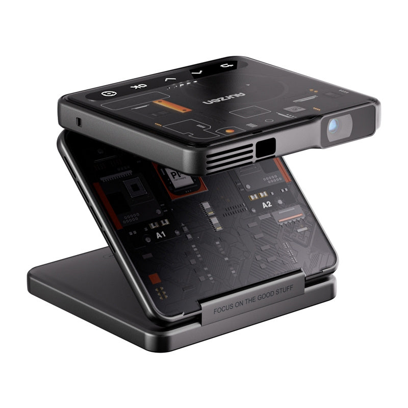 AURZEN ZIP Trifold Cyber opvouwbare projector – Z-Fold 90°+90°, DLP 720p, accu, USB-C PD