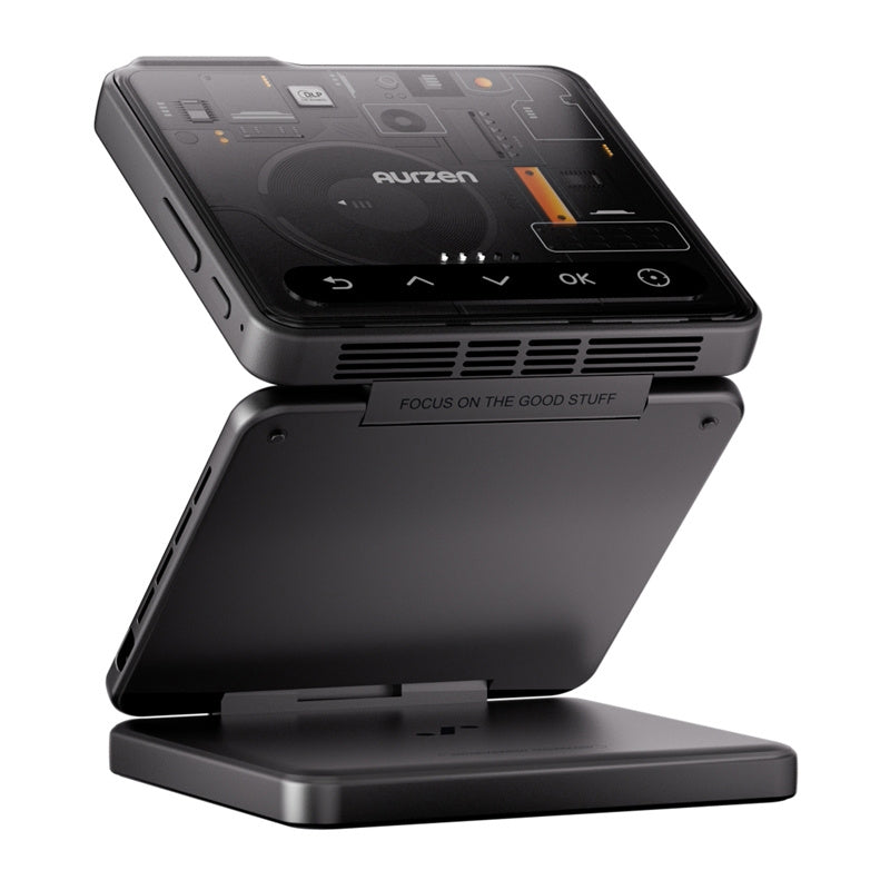 AURZEN ZIP Trifold Cyber opvouwbare projector – Z-Fold 90°+90°, DLP 720p, accu, USB-C PD