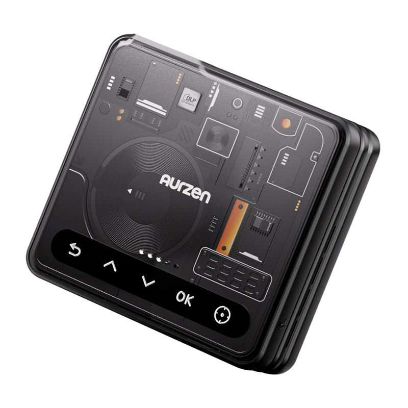 AURZEN ZIP Trifold Cyber opvouwbare projector – Z-Fold 90°+90°, DLP 720p, accu, USB-C PD