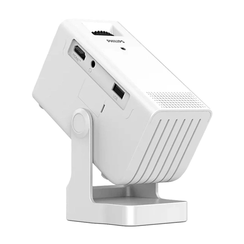Philips N-140 mini-projector (wit) – native 720p, 150 ANSI lumen, 180° draaivoet, wifi-mirroring, USB-C, 309 g